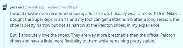 Peloton Brand Shoes vs Nike Superrep Sizing