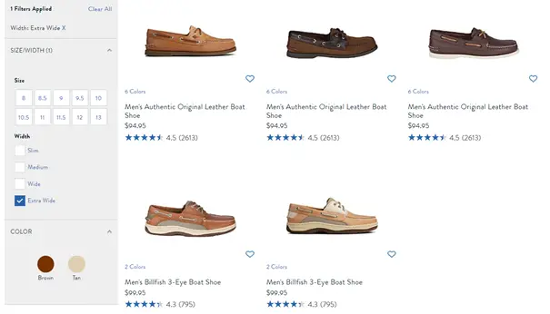 sperry shoes widths