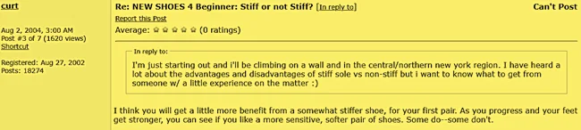 stiff climbing shoes is recommended for beginners