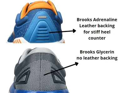  Brooks Adrenaline GTS 21 has a sturdy heel collar and stiff heel counter as compared to Brooks Glycerin 19