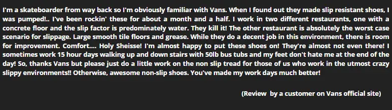 Review on whether Vans shoes are fully non slip or not