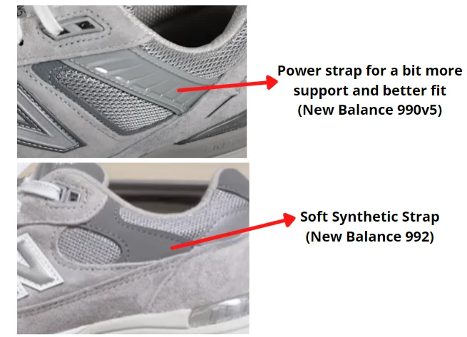 power straps on the ankle collar side of New Balance 990v5 shoes