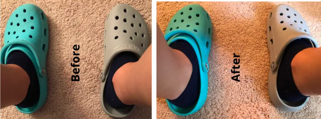 how Crocs fit on the feet before and after shrinking
