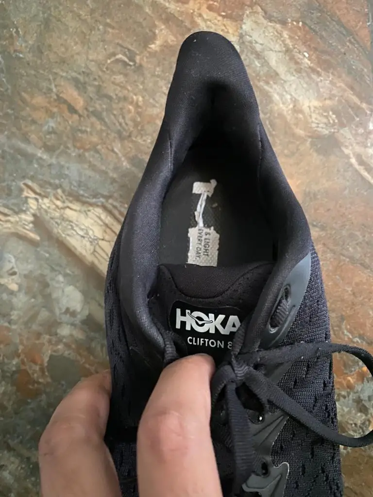 heel collar of Hoka Clifton shoes
